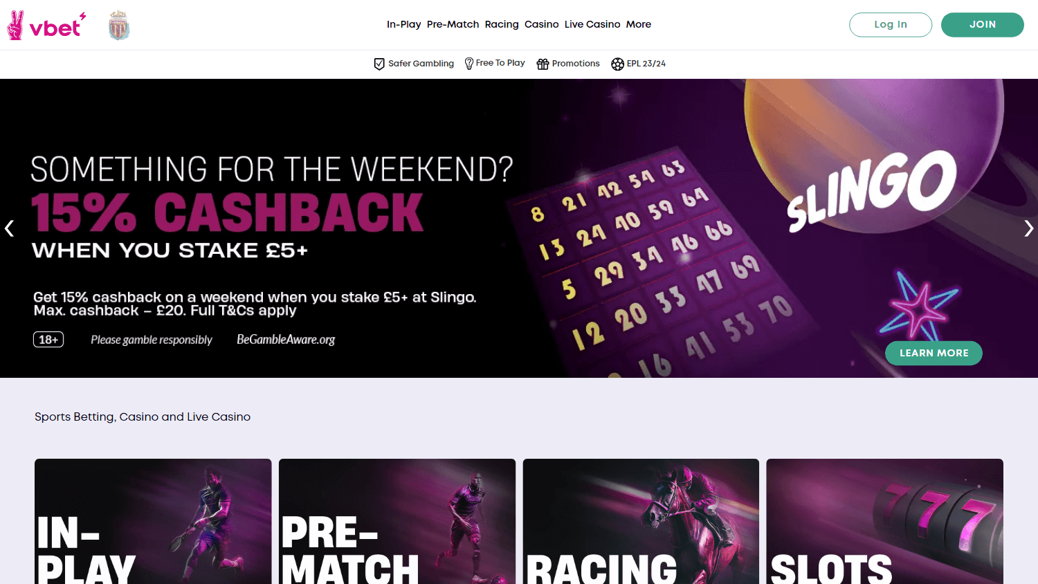Vbet Casino Desktop screenshot